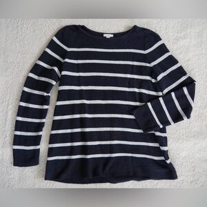 J.jill Navy and White Striped Women's Cotton blend  Sweater